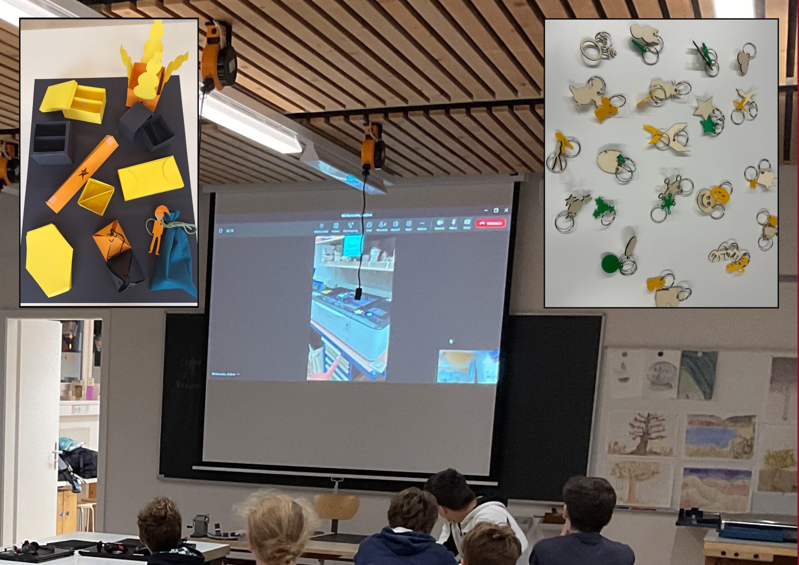 Bildcollage aus einer Online-Gerätevorstellung und von in den Schulen entworfenen Prototypen